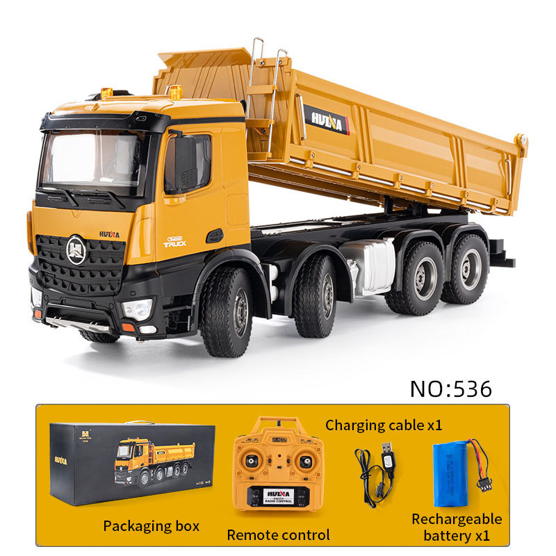 1/14 12-CH Remote-Control Dump Truck Semi-Alloy Metal Reinforced Concrete Heavy-Duty Construction Vehicle HuiNa 1536