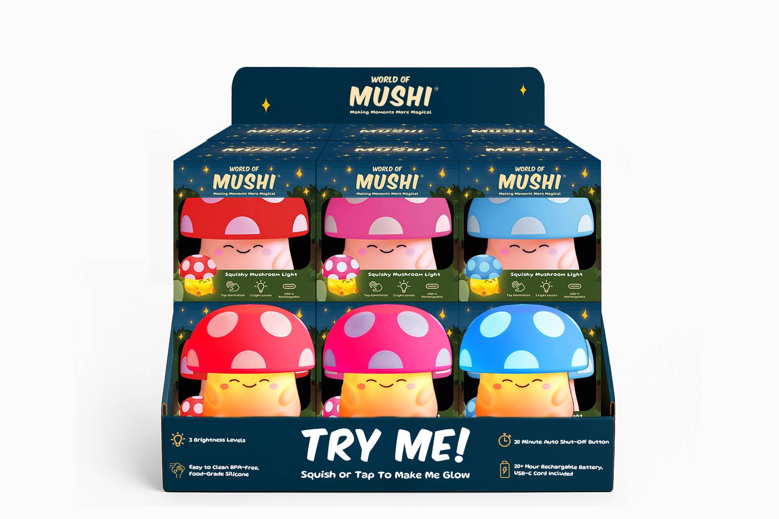 Mushi Display Kit - 3 DEMO unit, Display Box, 3-1 USB-C Cord