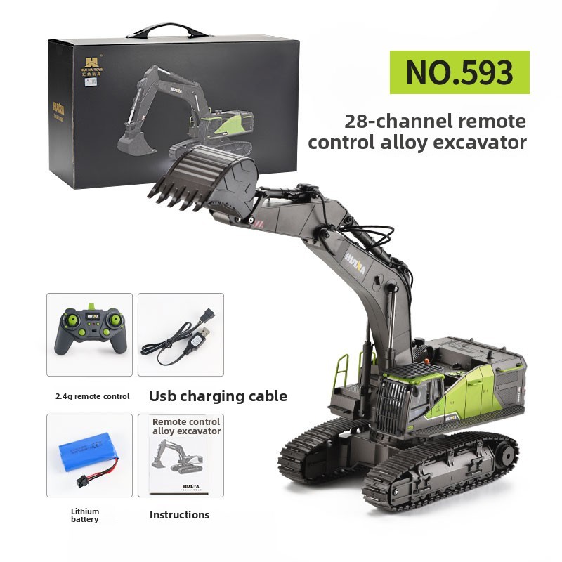 1:14 Alloy 2.4G Radio-Controlled Screw-Type Excavator 28-CH Unlimited Rotation RC Construction Vehicle HuiNa 1593