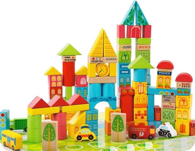 City Transportation Wooden Building Blocks 100 pc